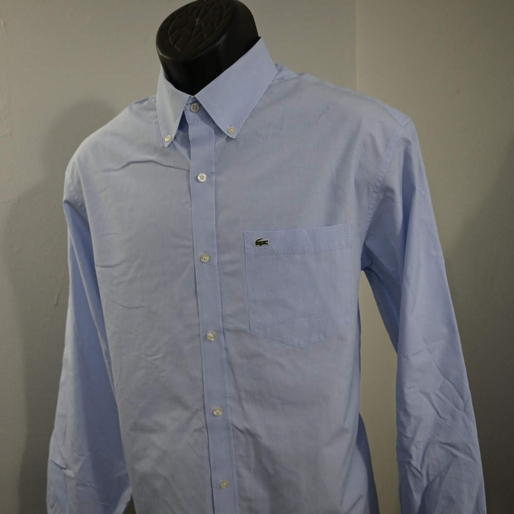 Lacoste Button Up Dress Shirt Mens 42 Regular Fit Light Blue Long Sleeve Pocket